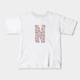 Floral Monogram Letter N - pink and blue Kids T-Shirt
